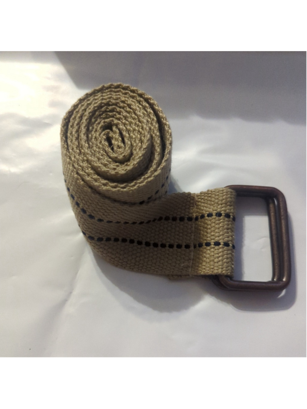 Beige and Navy Blue Canvas Web D-Ring Belt